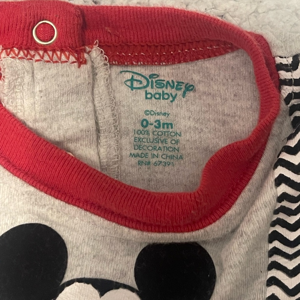Disney Mickey Mouse Red and Gray Kids Footie (0-3 months ) - Picture 2 of 3